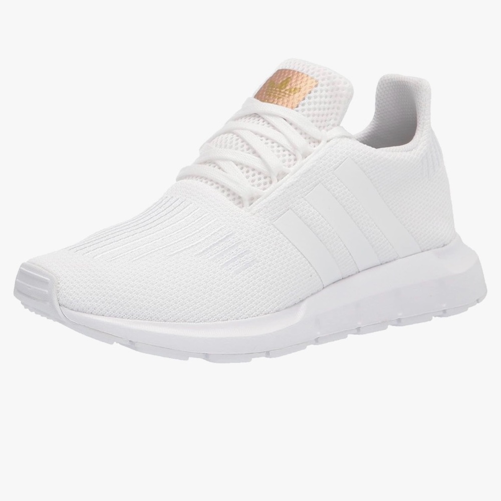adidas Lightweight White Knit Sneaker with Rose Gold Logo